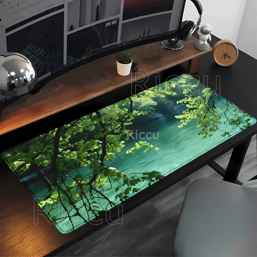 Green Pond Tree Mauspad mit grünem Naturmotiv, große rutschfeste Schreibtischunterlage aus Gummi für Gaming und Büro - Bild 2