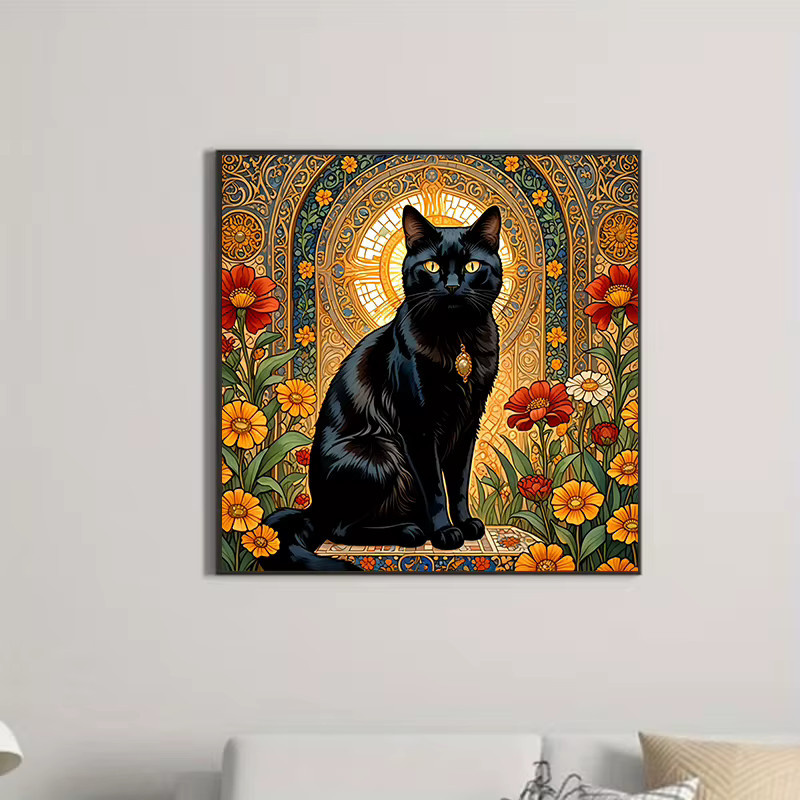 Huacan Diamant-Gemälde mit Katzenmotiv in Mehrfarbig, quadratisches Mosaik-Kunstwerk auf Leinwand, Breite: 20 cm, Höhe: 20 cm - Bild 2