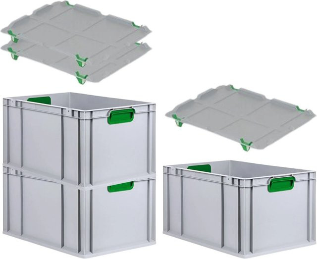PROREGAL Spar Set 3x Eurobox Nextgen Color mit Auflagedeckel und Schiebeschnappverschlüssen, Farbe: Grün, H x B x T: 32 x 40 x 60 cm, mit verstärktem Boden - Bild 1