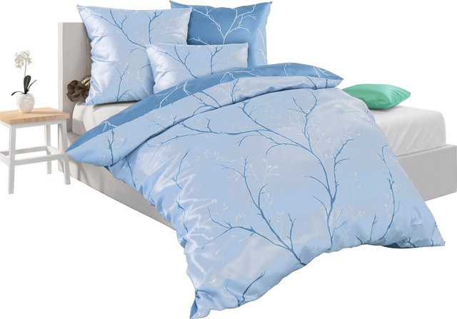 Wäschepur Bettwäsche Floral Blue aus 100% Baumwolle mit Reversible Design und Zip, B/H: 135 x 200 cm und 80 x 80 cm - Bild 1