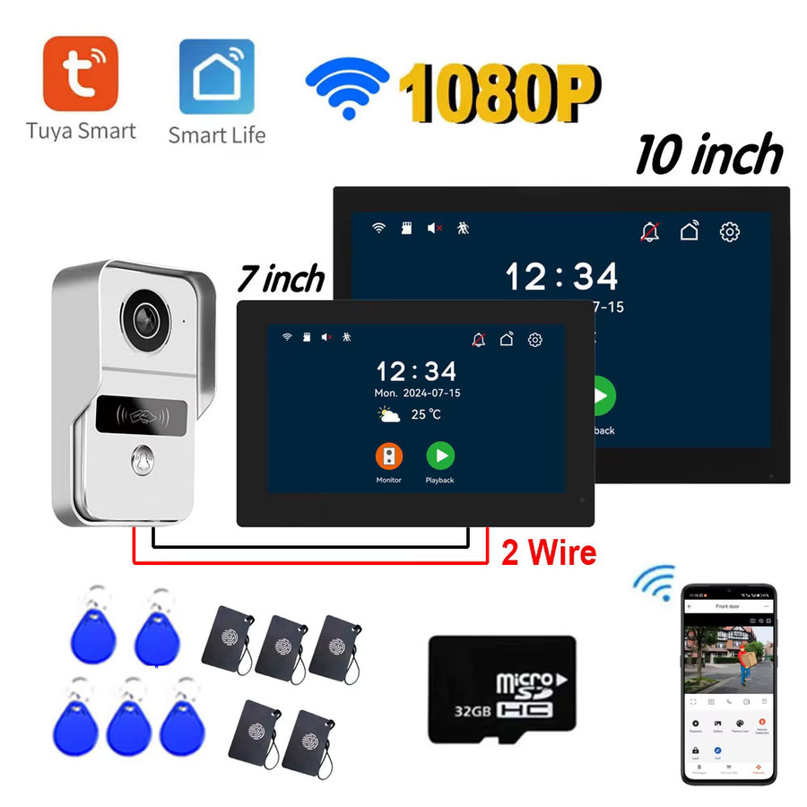 AJXML WLAN-Video-Türklingel-System mit HD 1080P Kamera, 7/10 Zoll Touch-Monitor und Tuya Smart Life App Unterstützung, Schwarz - Bild 6