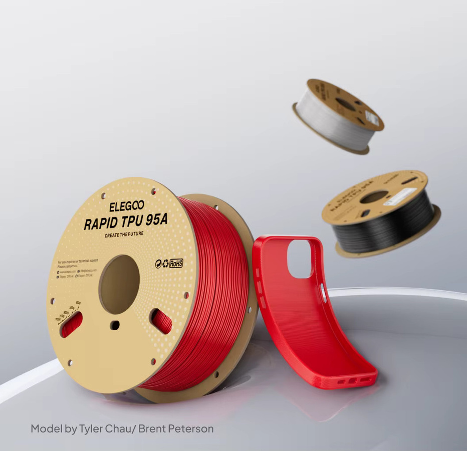 ELEGOO Rapid TPU 3D-Drucker Filament 1,75mm, 90A Härte, 1kg, Weiß Rot Schwarz - Bild 2