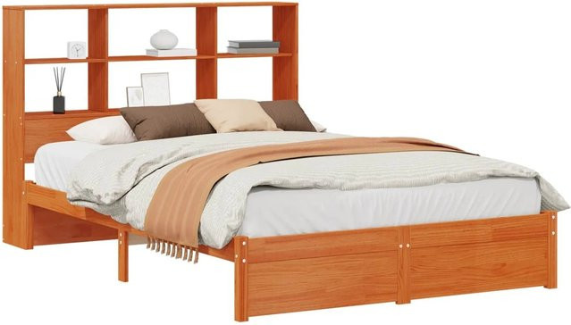 vidaXL Bettgestell aus massivem Kiefernholz mit Aufbewahrungskopfteil in Wachsbraun B/T/H: 140 x 190 x 110 cm - Bild 1