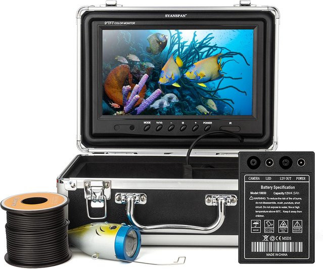Lixada Unterwasser-Angelkamera Fischfinder mit 9 Zoll Display und 12 Infrarot-LED-Lampen, 1200TVL, Grau - Bild 1