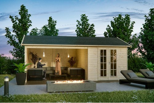 Skan Holz Gartenhaus Tilburg Satteldach Unbehandelt Beige B/H/T: 653 x 288 x 380 cm - Bild 3