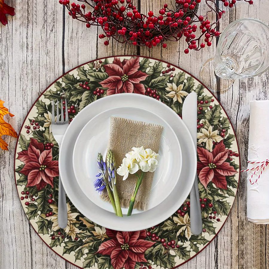 VIKAMA 4er Set Weihnachtliche Platzsets mit Holly Berry und Kiefernwald Design für die Tischdekoration - Bild 4