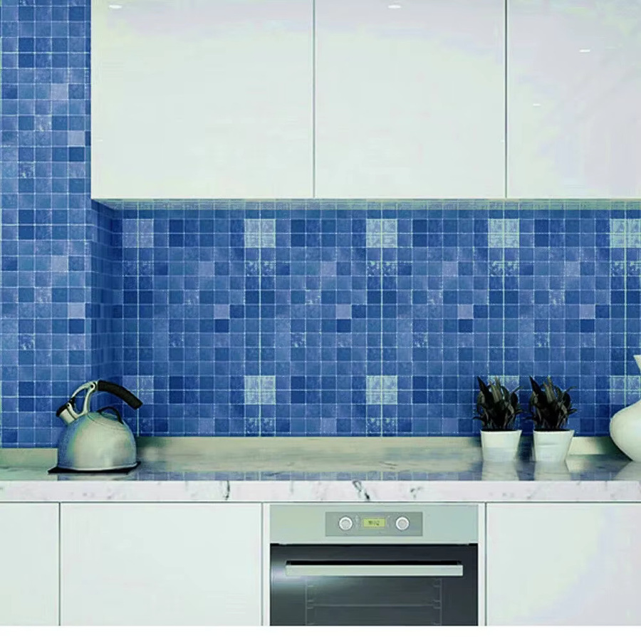 TTOKKONG WALLPAPER Selbstklebende Mosaik-Tapete in Blau mit geometrischem Design für Badezimmer und Küchenarbeitsplatten - Bild 3