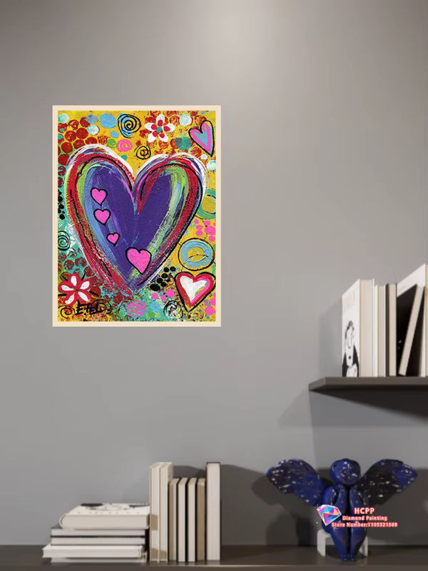 DIY Diamant-Malerei-Set Herz-Motiv in abstrakter Kunstform, rund, mehrfarbig, zur Wandmontage - Bild 2