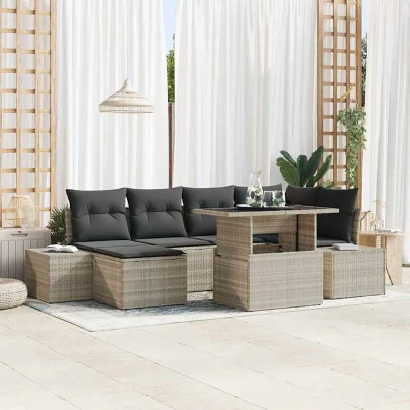 Vidaxl Garten Sofaset aus Polyrattan und Polyester in Braun und Grau mit Loungemöbeln - Bild 1