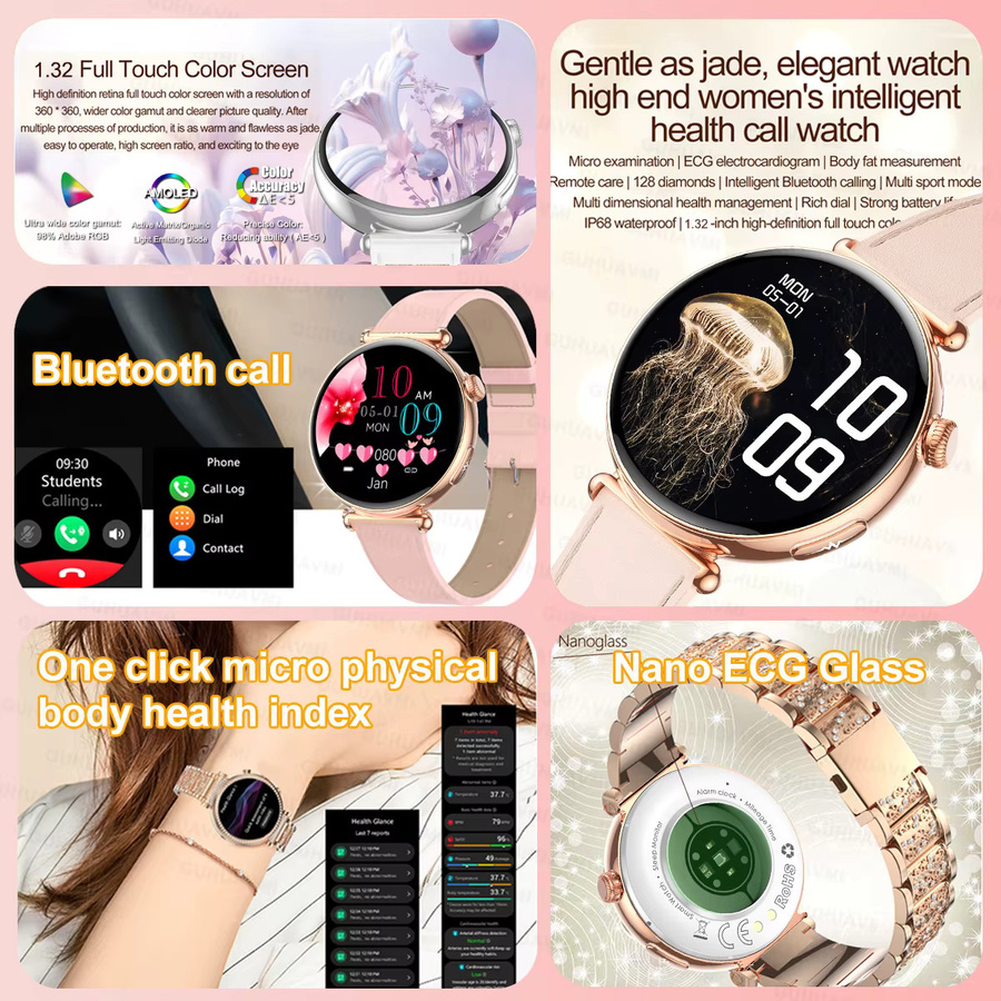 MAVHX Damen Smartwatch in Pink mit AMOLED-Bildschirm, Anruffunktion, EKG und Blutdruckmessung - Bild 5