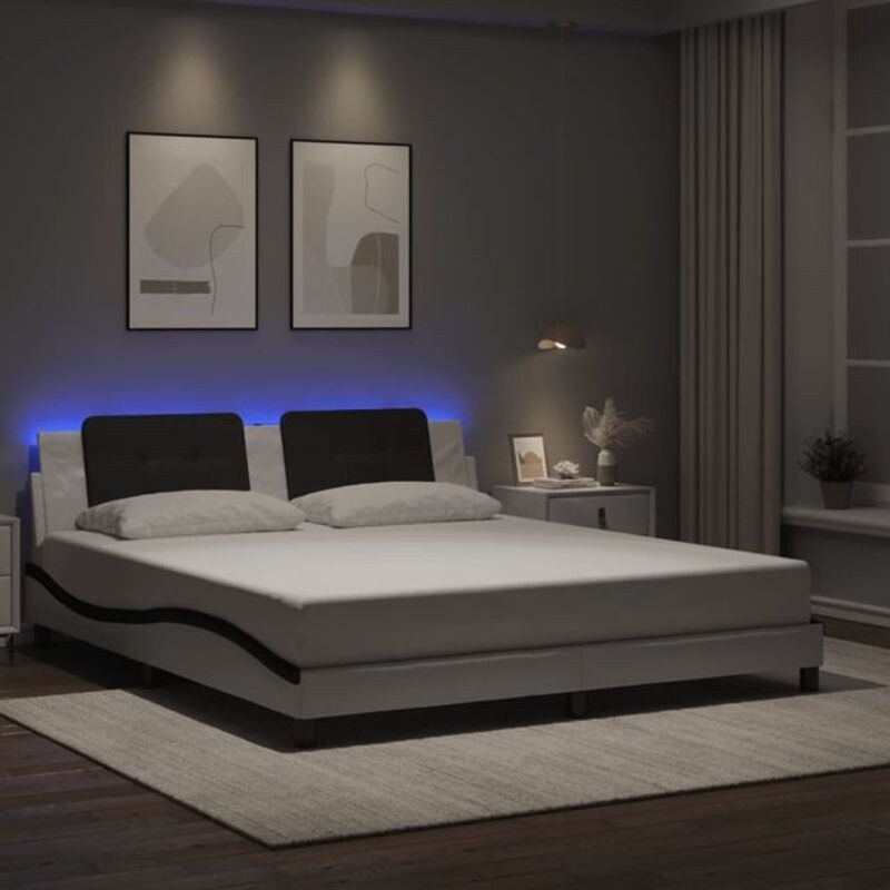 Modernes Polsterbett Zadar von vidaxl mit LED-Beleuchtung aus Kunstleder in Weiß und Schwarz, B/T: 180 x 200 cm - Bild 1