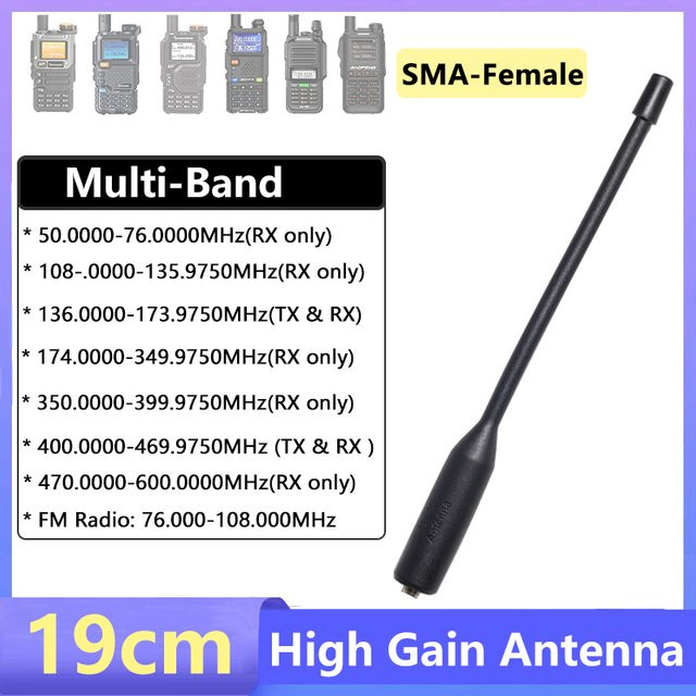 RONGYIN High Gain Walkie Talkie Antenne mit SMA-Buchse, Dual Band Multi-Band Antenne für Baofeng UV-5RH und Quansheng UV-K6 K5, Schwarz, Höhe: 19 cm - Bild 1