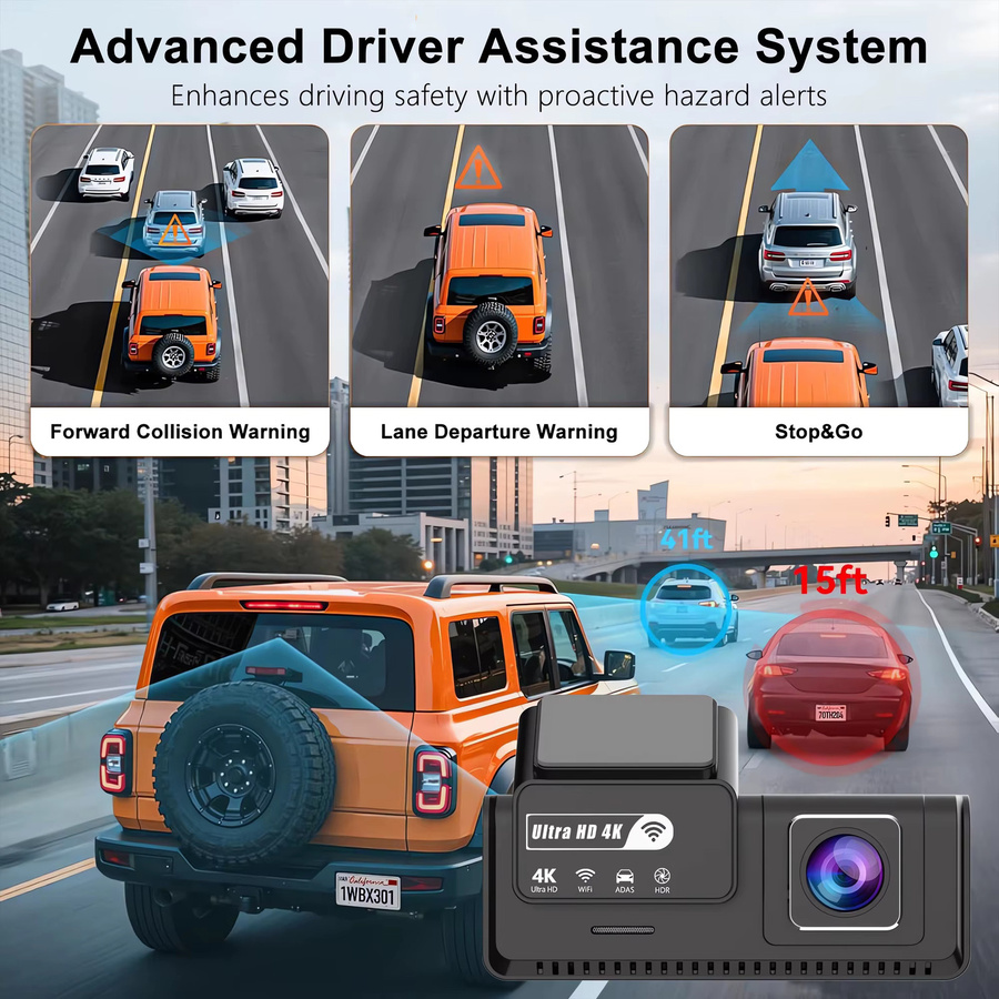 OMGO 4K+2.5K ADAS Dashcam mit GPS und WLAN in Schwarz mit 24H Nachtsicht und Mini-Doppellinse - Bild 4