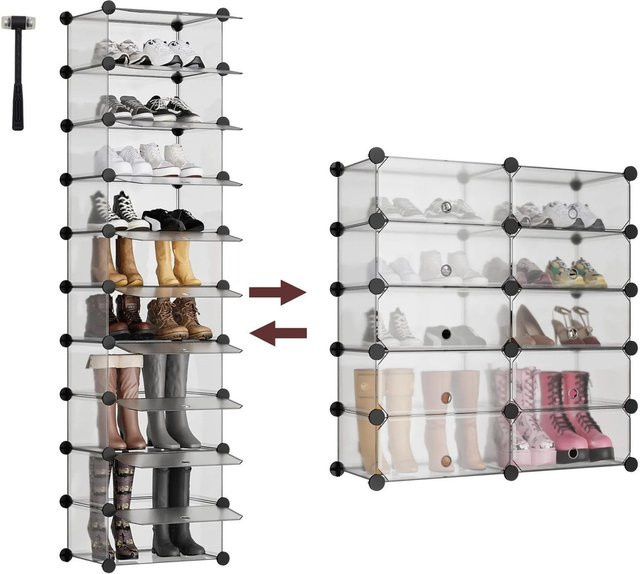 Sekey Schuhregal mit 10 Ebenen und Stecksystem zur platzsparenden Schuhaufbewahrung für 20-30 Paar Schuhe, Höhe: 173,0 cm, Breite: 31,0 cm, Tiefe: 43,0 cm - Bild 1