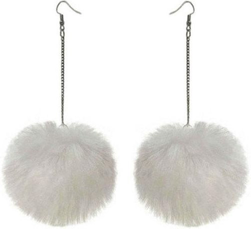 YIRAN Jewelry Ohrringe, Pompom, Kaninchenfell, weiß, Damen - Bild 1