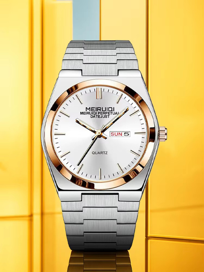 MEIRUIQI Armbanduhr, Edelstahl, Bicolor, Quarz, Herren - Bild 5