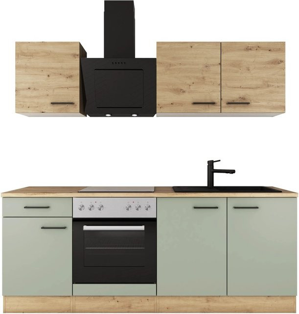 Flex-Well Exclusiv Küche Cara 1601-005sWs in Schilfgrün matt und Artisan Eiche, Breite: 210 cm, Höhe: 57 cm, Tiefe: 6 cm - Bild 1