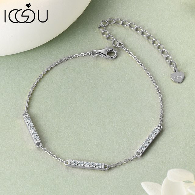 IOGOU Armband, Moissanit, 925 Silber, 14 Karat vergoldet, Damen, 16,5–21,5 cm - Bild 1