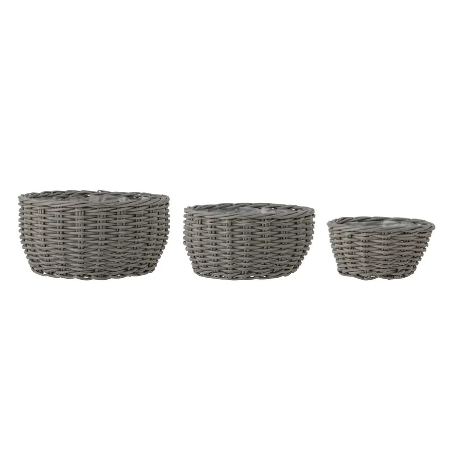 Bloomingville Fioria Blumentopf-Set aus Polyrattan in Grau, 3er-Set für den Tisch - Bild 1