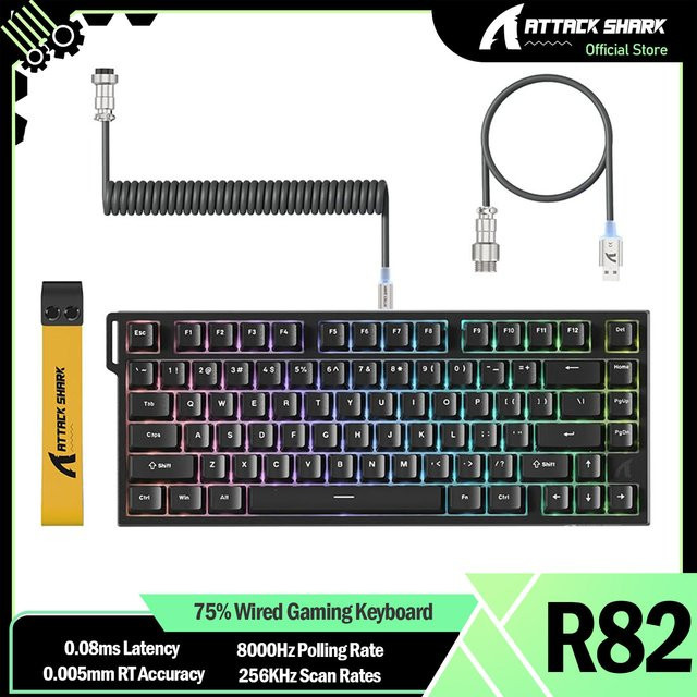 ATTACK SHARK R82 HE Kabelgebundene 75 % Gaming-Tastatur mit Magnetschaltern, 8K Hz Polling-Rate, Ultrapräzision 0,005 mm RT Tech und RGB-Hintergrundbeleuchtung in Pink und Black - Bild 1