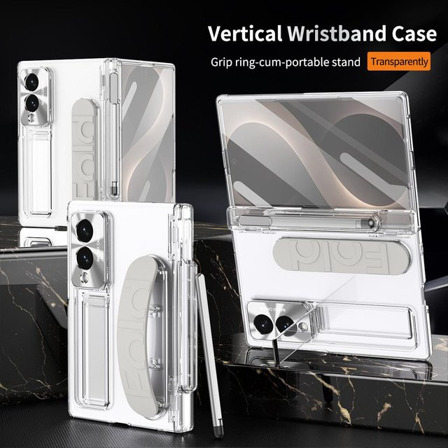 Samsung Galaxy Z Fold 6 5G 5 4 3 Schutzhülle mit Armband, Rüstungsschutz, Scharnierabdeckung und Displayschutzfolie, transparent - Bild 1