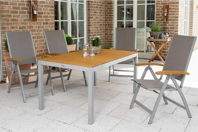 Merxx Gartenmöbel-Set Naxos 5-tlg. in Grau mit Tisch aus Aluminium und Akazienholz, Breite: 150 cm, Tiefe: 90 cm - Bild 1