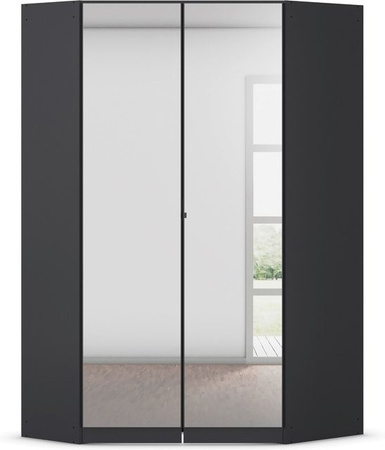 RAUCH BLUE Costa Eckschrank mit Drehtüren und Spiegel in Grau Metallic, B/T/H: 117 x 117 x 197 cm