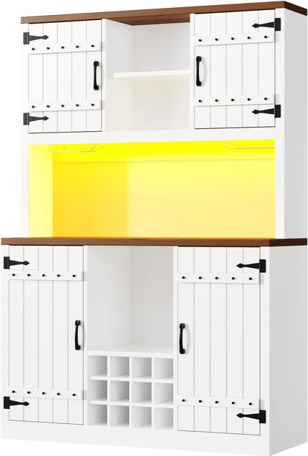 Merax Hochschrank im Scheunentor-Stil mit Weinregal und integrierter Beleuchtung, Weiß, H x B x T: 180 x 120 x 40 cm - Bild 1
