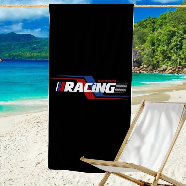 JMG Household Supplies Minimalistisches Racing Master Speed Logo Strandtuch in Schwarz, Breite: 80 cm, Länge: 160 cm - Bild 1