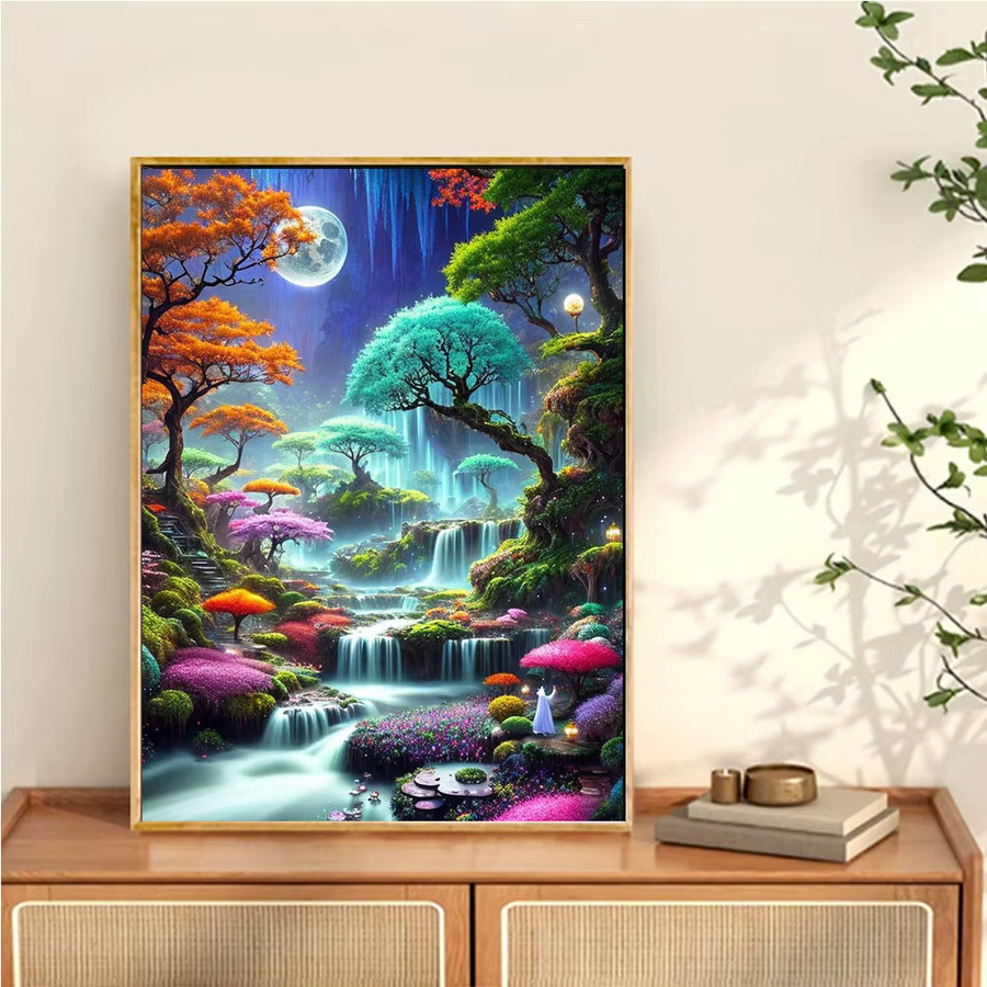 Huacan Diamond Painting Set Nachtlandschaft mit Wasserfällen, 5D Mosaik Kit in Multicolor, Full Round - Bild 3