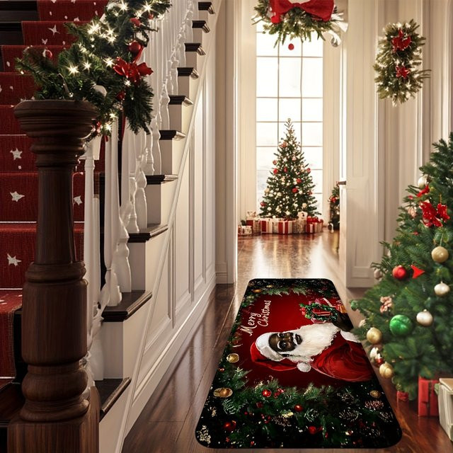 VIKAMA Weihnachts-Fußmatte mit schwarzem Weihnachtsmann Motiv, Rot/Schwarz, B/T: 60 x 40 cm - Bild 1
