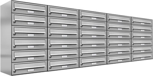 AL Briefkasten für 30 Parteien, Aufputzmontage, silberfarben, B/H/T: 115,9 x 115 x 27,5 cm - Bild 1
