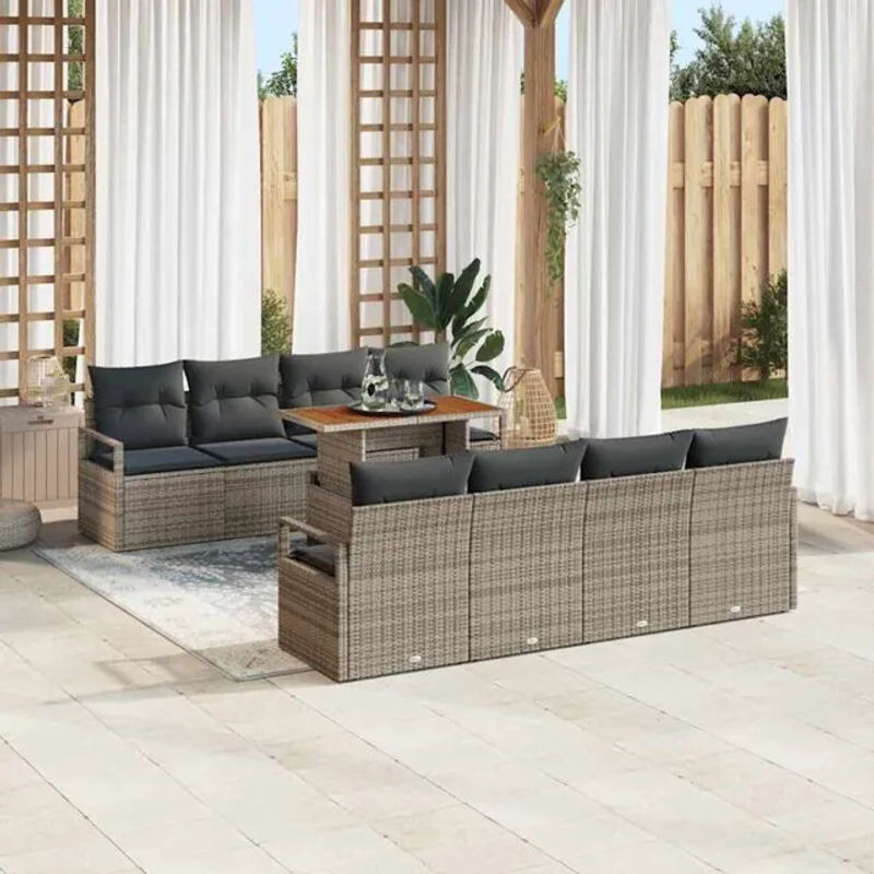 Vidaxl Garten-Sofa-Set aus Polyrattan mit 9 Teilen und Kissen, modern und modular, Grau und Braun, B/T/H: 100 x 55 x 73 cm - Bild 1