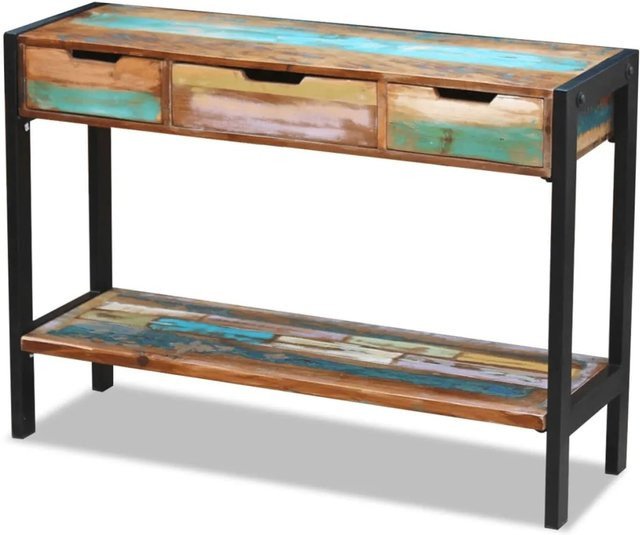 vidaXL Sideboard im Vintage-Stil aus massivem Altholz und Stahlrahmen mit 3 Schubladen, Multicolor, B: 110,0 cm, H: 78,0 cm, T: 35,0 cm - Bild 1