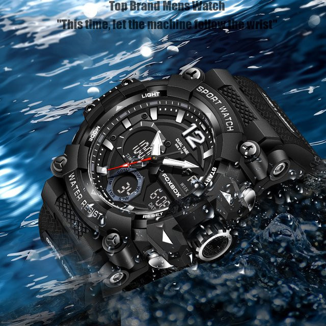 LIGE Armbanduhr Digitaluhr, Kunststoff, Edelstahl, Schwarz, Herren - Bild 1