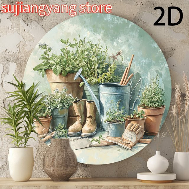 Potdemiel Vintage Wandkunst aus Aluminium mit floralem Design, rund, Mehrfarbig, Durchmesser: 20,3 cm - Bild 1