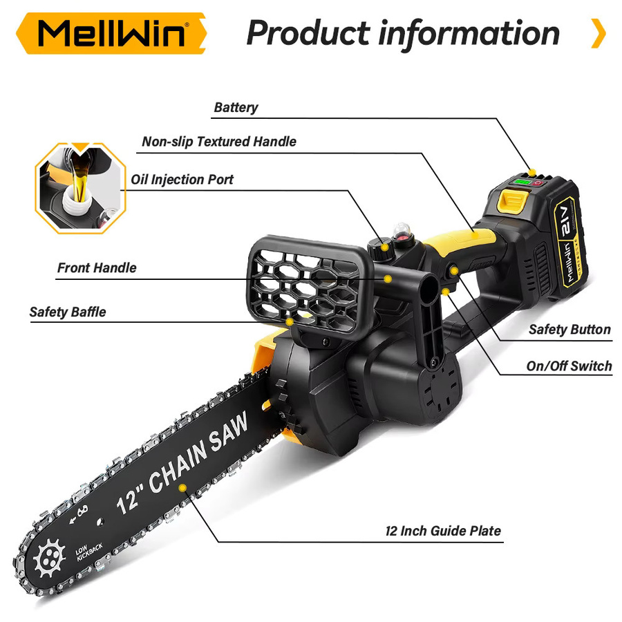 MELLWIN 12 Zoll Bürstenlose Elektrische Säge Kabellos für Makita 18V LXT Akku inklusive Werkzeugkasten und Schutzausrüstung - Bild 6