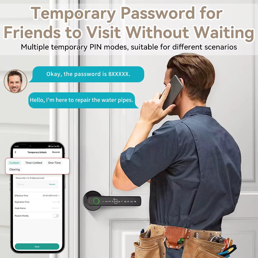 Tuya Smart Türschloss in Schwarz mit Fingerabdruck, Passwort, IC-Karte und App-Steuerung für Smart Home Anwendungen - Bild 4