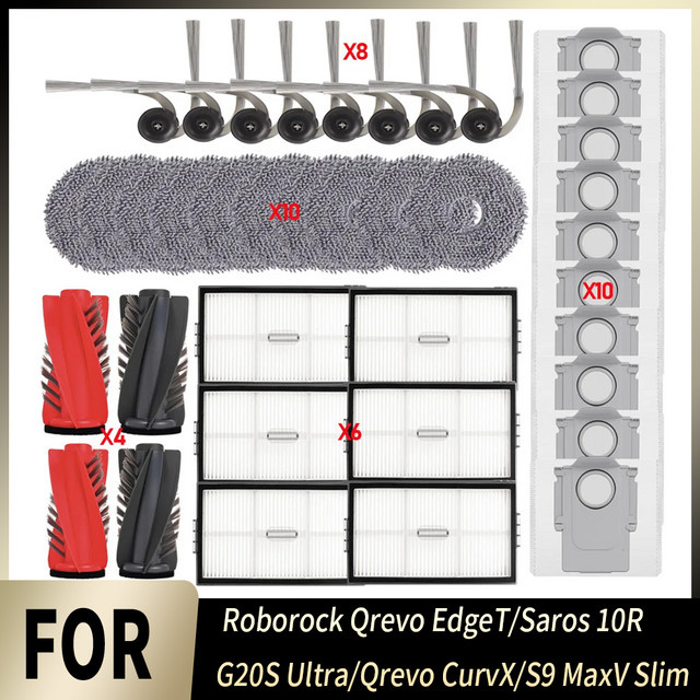 Roborock Ersatzteil-Kit mit Filter, Hauptbürste, Seitenbürste, Staubbeutel und Wischmopp in Multicolour für Qrevo EdgeT, Saros 10R, G20S Ultra, Qrevo CurvX und S9 MaxV Slim Staubsauger - Bild 1