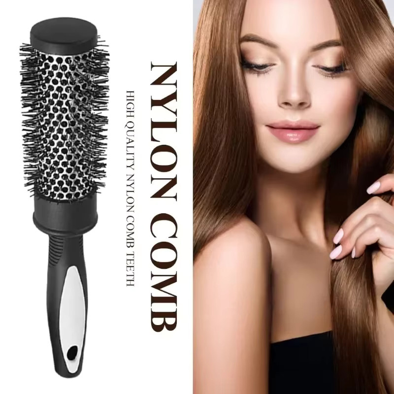 Runder Lockenstab mit Nylonbürste und Aluminiumrohr, Schwarz, Unisex - Bild 2