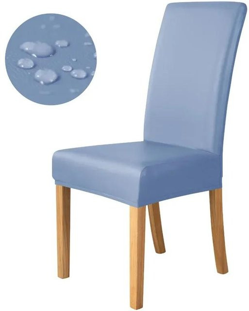 Wasserdichter und ölresistenter Stuhlbezug aus PU-Leder in Blau, elastische Stretch-Esszimmerstuhlhülle für dein Zuhause - Bild 1
