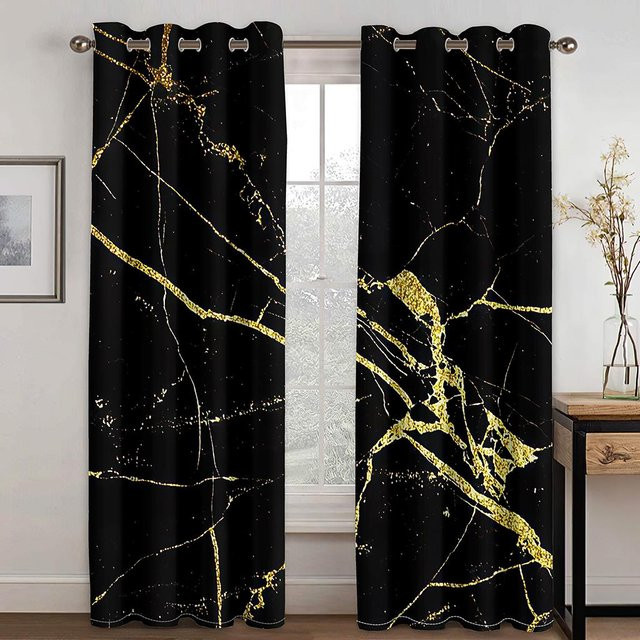 2er-Set semi-transparente Fenstervorhänge mit 3D-Illusion und psychedelischem geometrischem Design in Schwarz von Your Warm Home, Breite: 135 cm, Höhe: 165 cm - Bild 1
