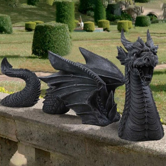 Gotische Drachen Tierfiguren in Schwarz als Dekoration für Garten, Terrasse oder Büro - Bild 1