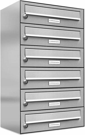 AL Briefkasten-System für 6 Parteien zur Aufputzmontage, silberfarben, B/H/T: 153,209 x 69,0 x 27,5 cm - Bild 1