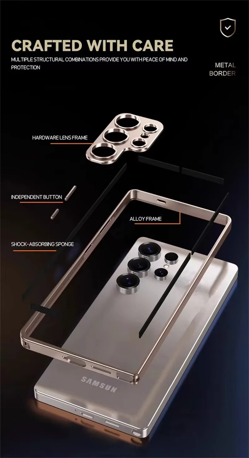 Handyhülle aus Aluminiumlegierung mit Objektivschutz für Samsung Galaxy S23, S24 Plus, S25 Ultra und S25+, Farbe: Gold - Bild 3