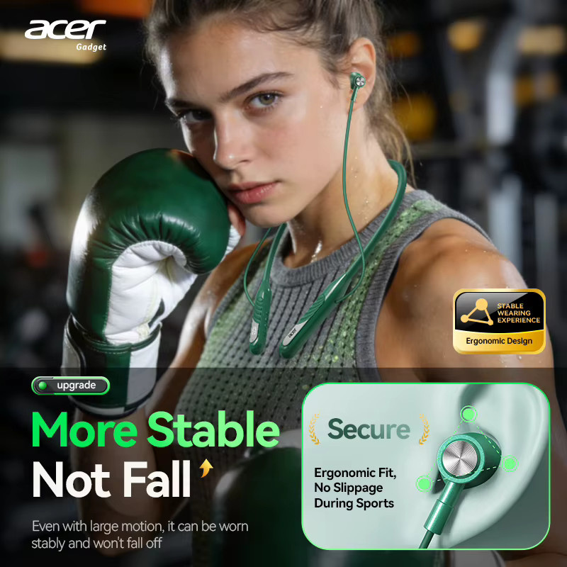 Acer Ohr635 Kabellose Bluetooth In-Ear Kopfhörer mit Nackenbügel in Grün für Sport und Fitness mit Bass-Stereo und Geräuschunterdrückung - Bild 3
