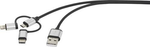 Renkforce USB 2.0 Kabel mit USB-A, USB-C, Micro-USB und Lightning Steckern in Dunkelgrau, Länge: 1,00 m - Bild 1