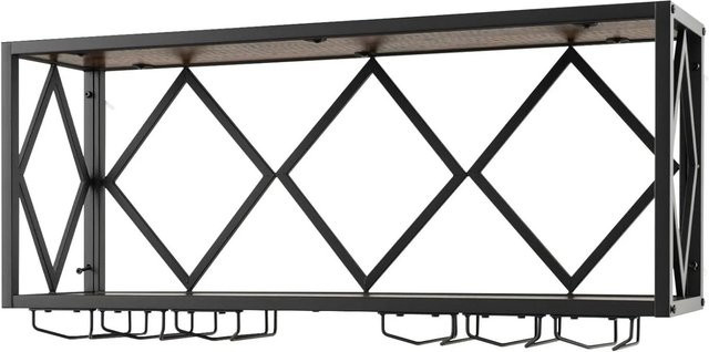 Costway Weinregal Wandmontage im Industrial Design aus Metall und MDF, 2 Ebenen, Schwarz-Braun - Bild 1