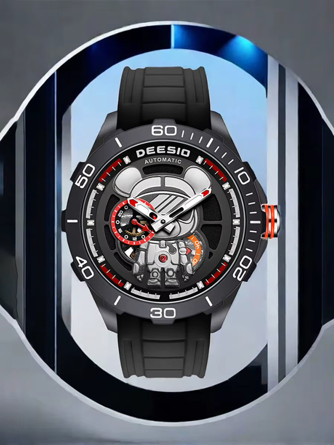 Deesio Automatik-Armbanduhr, Kohlefaser, Silikonarmband, Herren, Schwarz - Bild 4