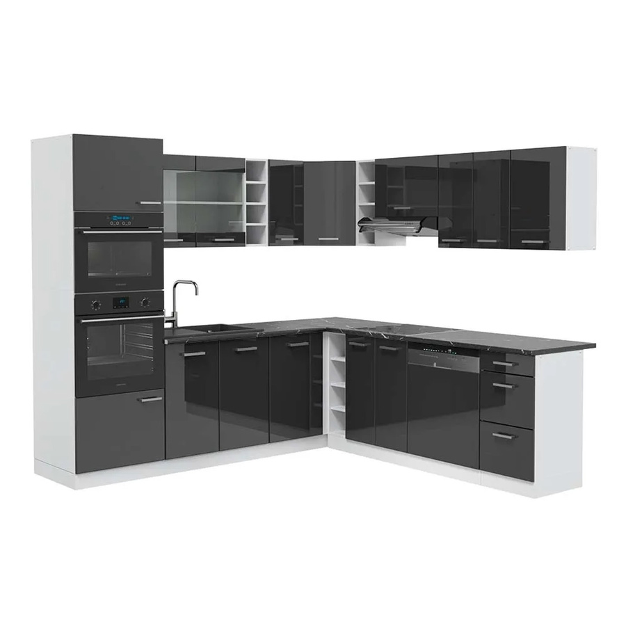 Vicco R-Line Eckküche in Anthrazit Hochglanz und Weiß, B/T/H: 237 x 247 x 81,6 cm - Bild 1